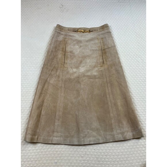CELINE Leather Skirt Triomphe Buckle Archive Vintage A-Line | Brown | EU Size 40 - Picture 2 of 10